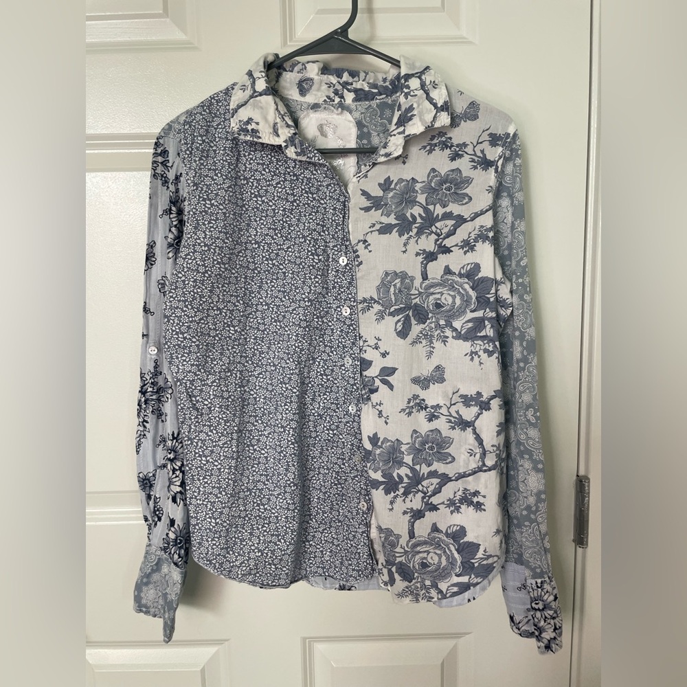 Cino Floral White & Blue Shirt Women Size S